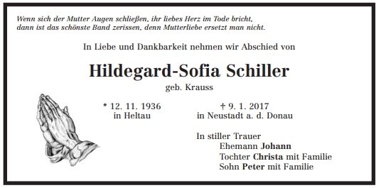 Krauss Hildegard 1936-2017 Todesanzeige